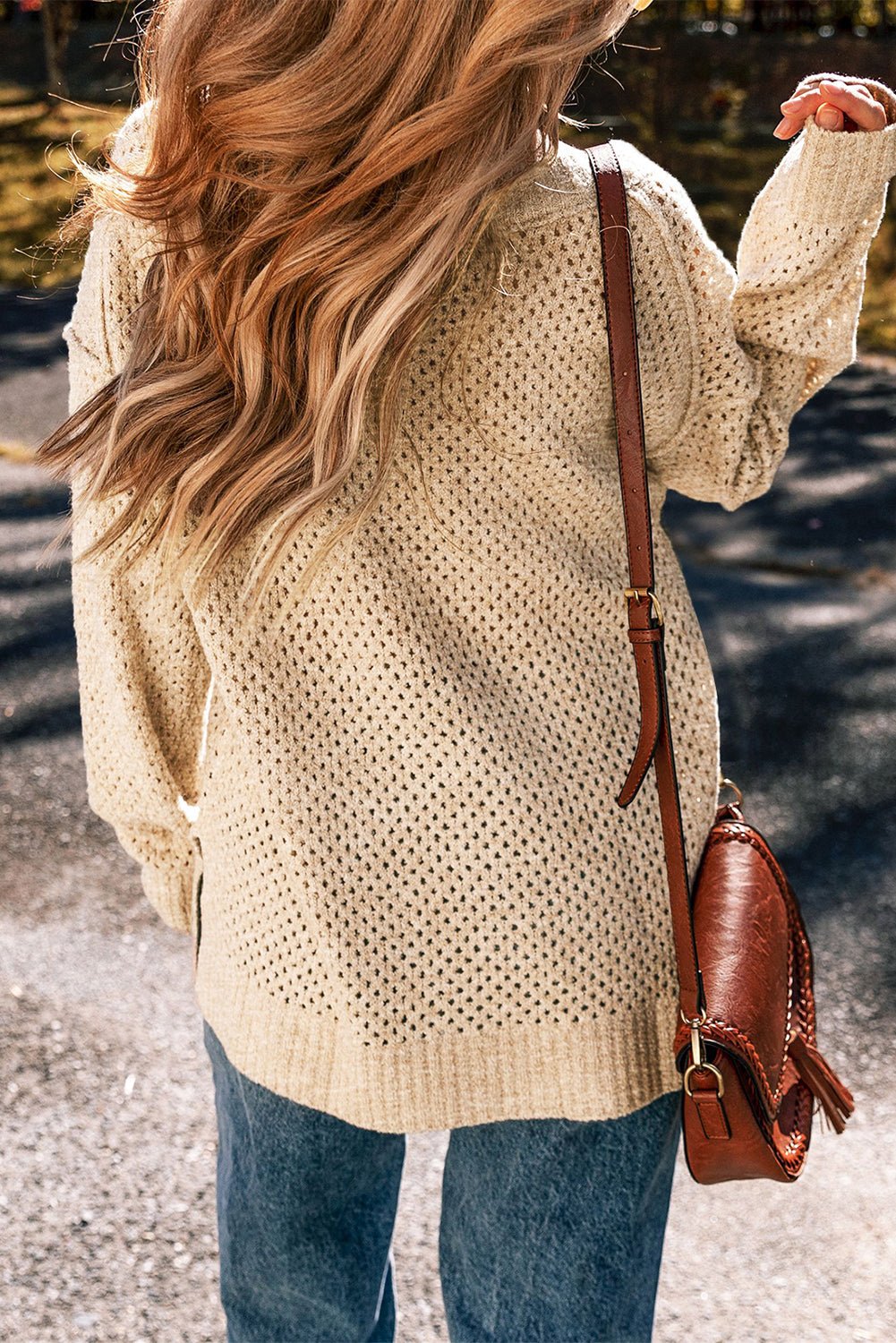 Camilla – Loose Knit V-Neck Sweater with Eyelet Detail