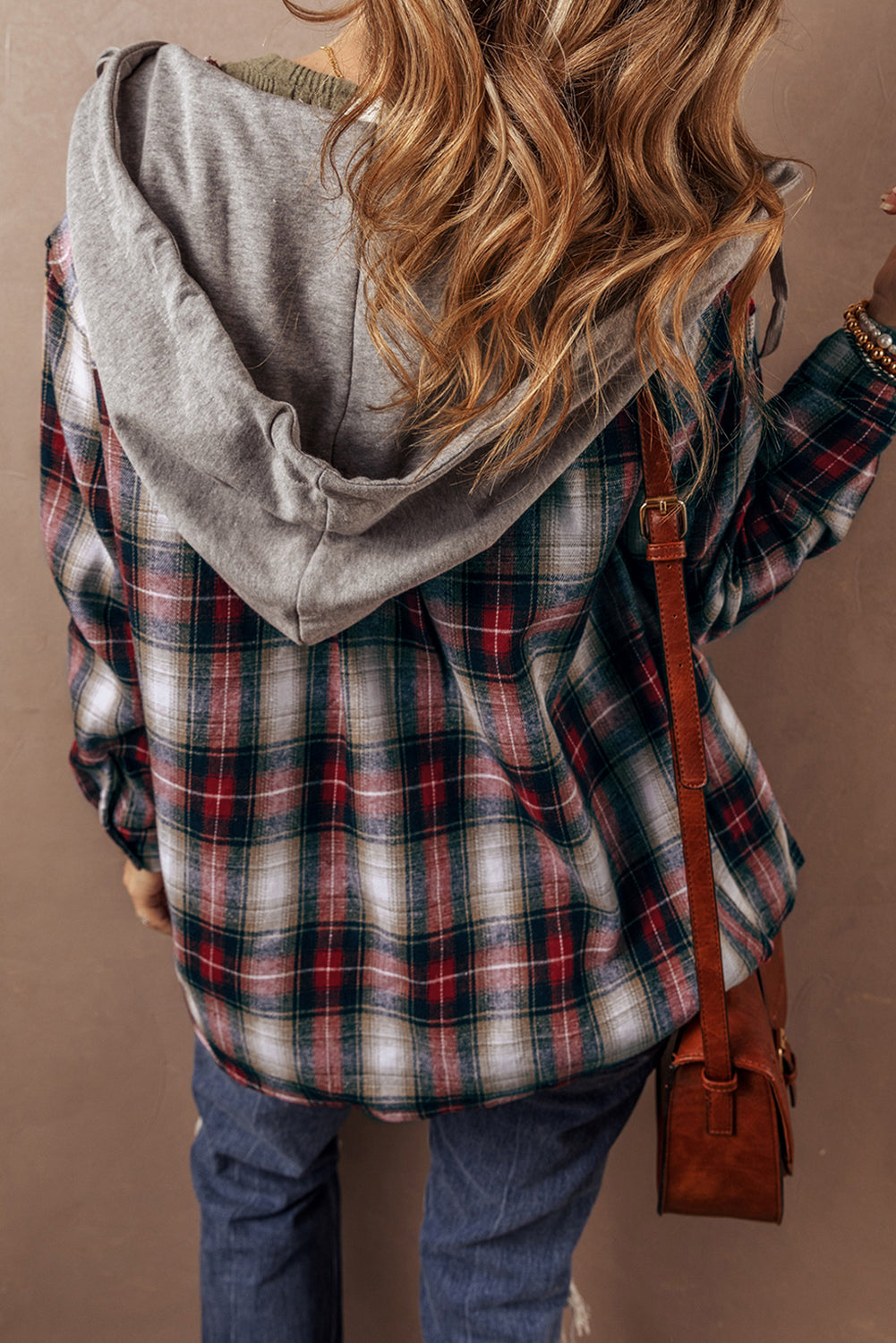 Nayeli – Hooded Plaid Button-Up Shacket with Chest Pocket