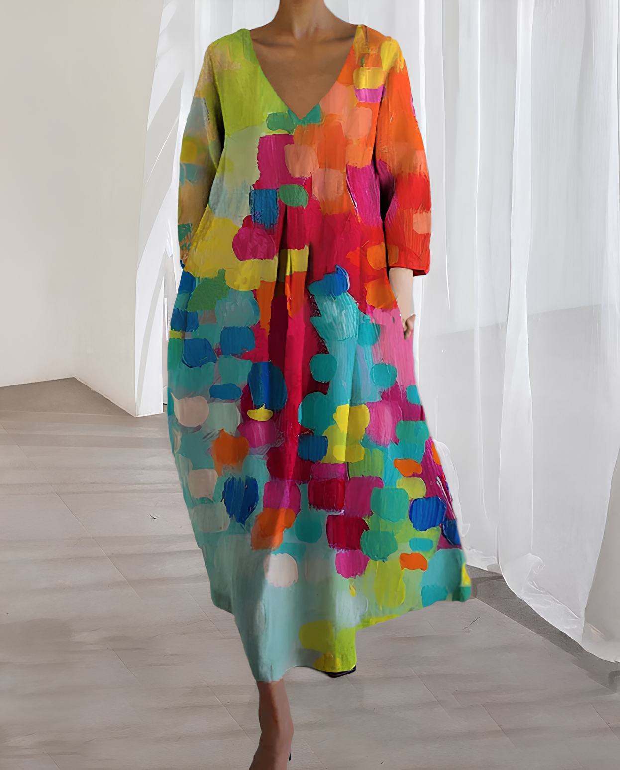 Anastasia - Vibrant Printed Dress with Flattering V-Neckline