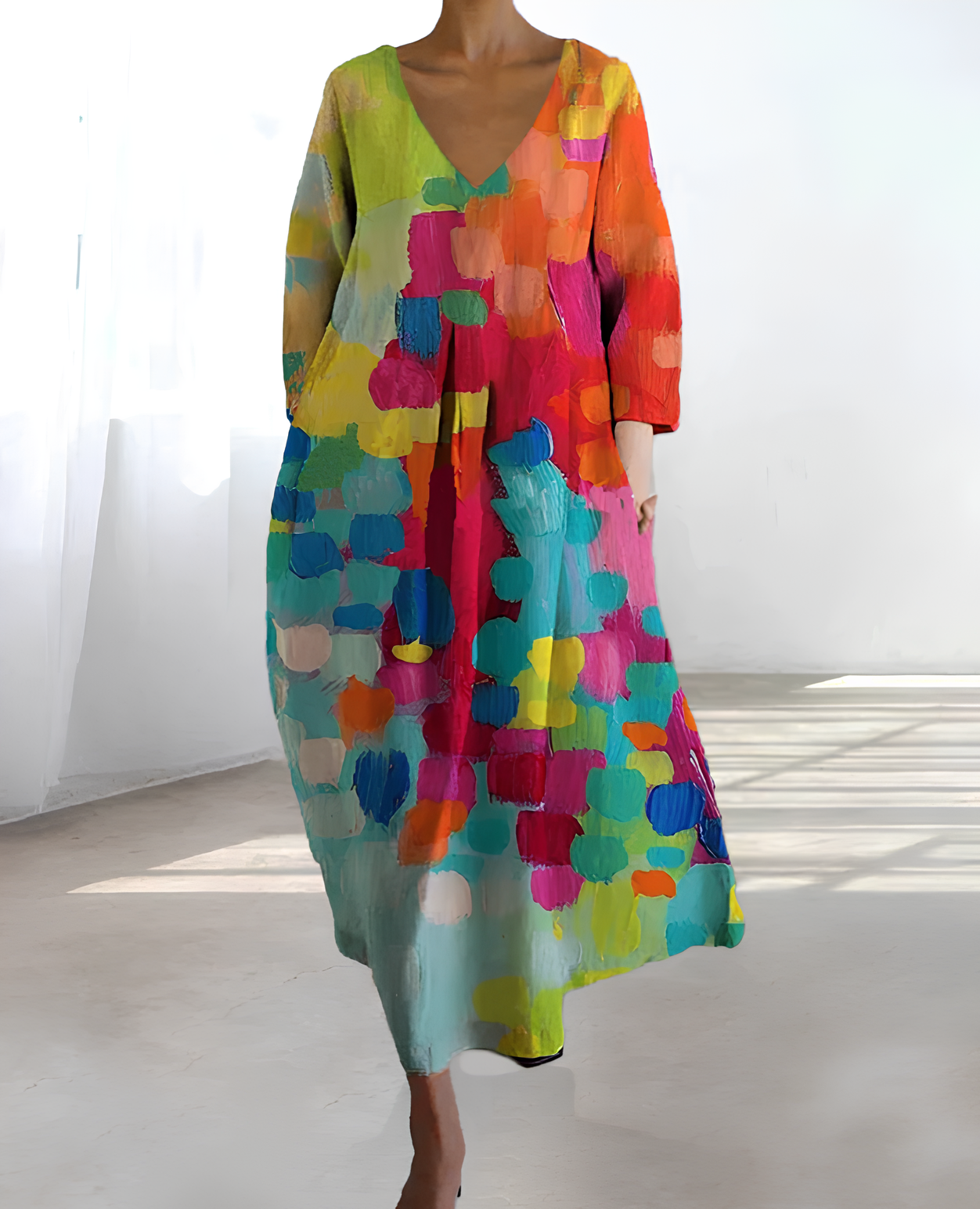 Anastasia - Vibrant Printed Dress with Flattering V-Neckline