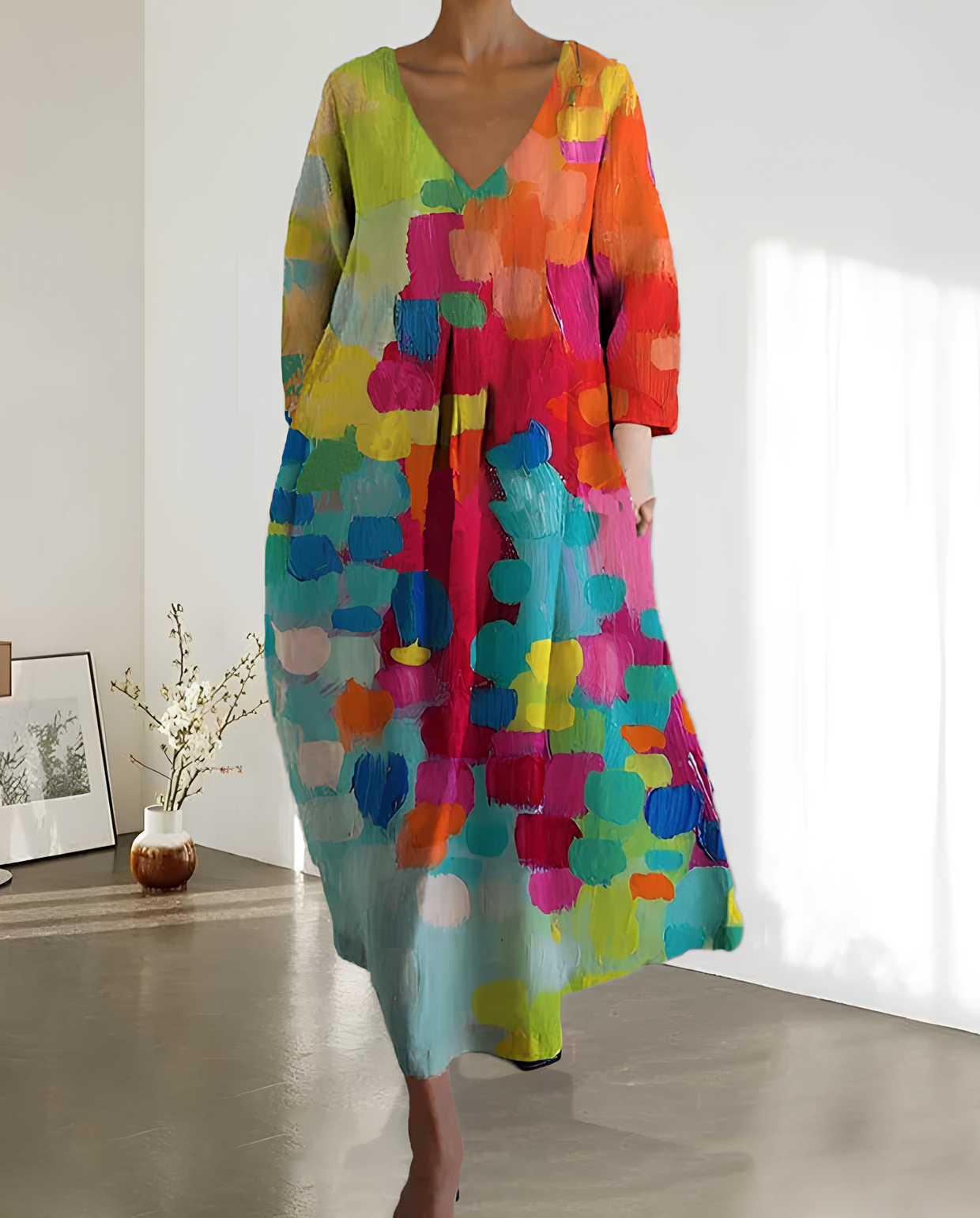 Anastasia - Vibrant Printed Dress with Flattering V-Neckline