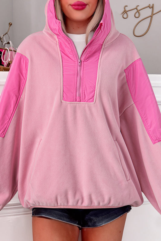 Poppy – Oversized Patchwork Sherpa Hoodie with Half Zip