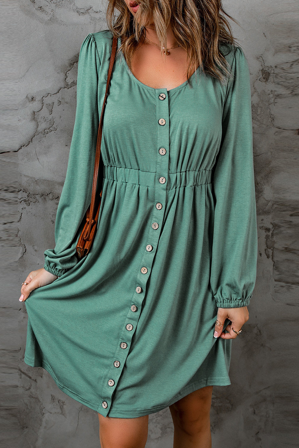 Sawyer – Women's Casual Long Sleeve Button-Up High Waist Dress