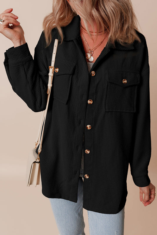 Jocelyn – Corduroy Button-Up Shacket with Flap Pockets