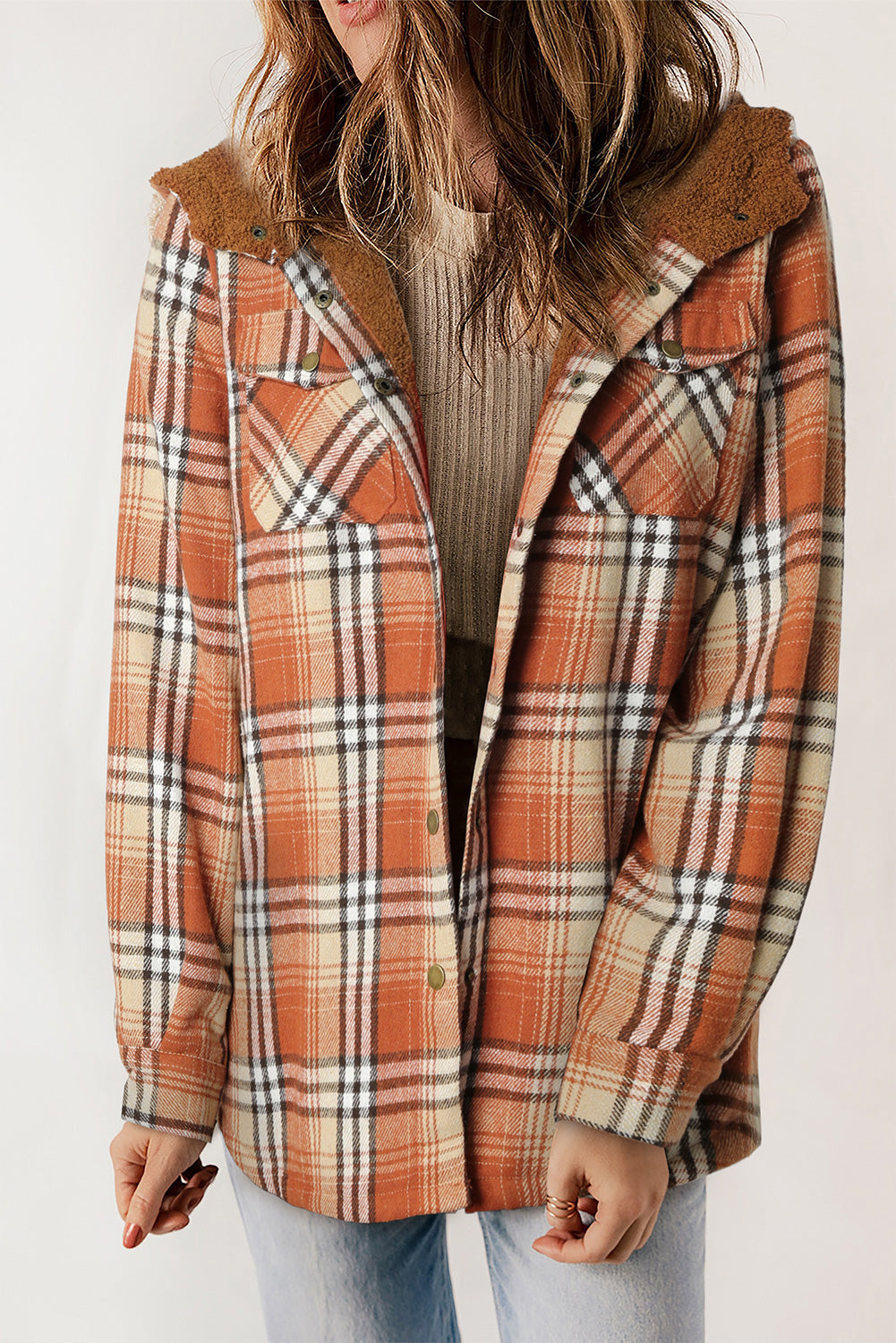 Juliet – Plaid Sherpa Lined Hooded Shacket