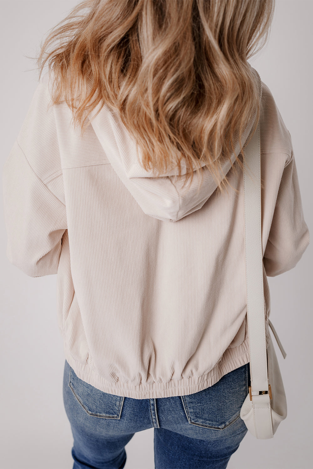 Journee – White Corduroy Zip-Up Jacket with Hood