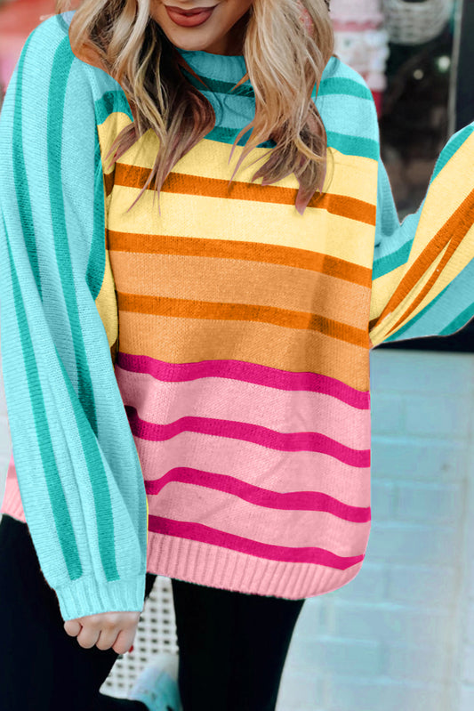 Palmer – Yellow Stripe Gradient Striped Ribbed Edge Loose Sweater