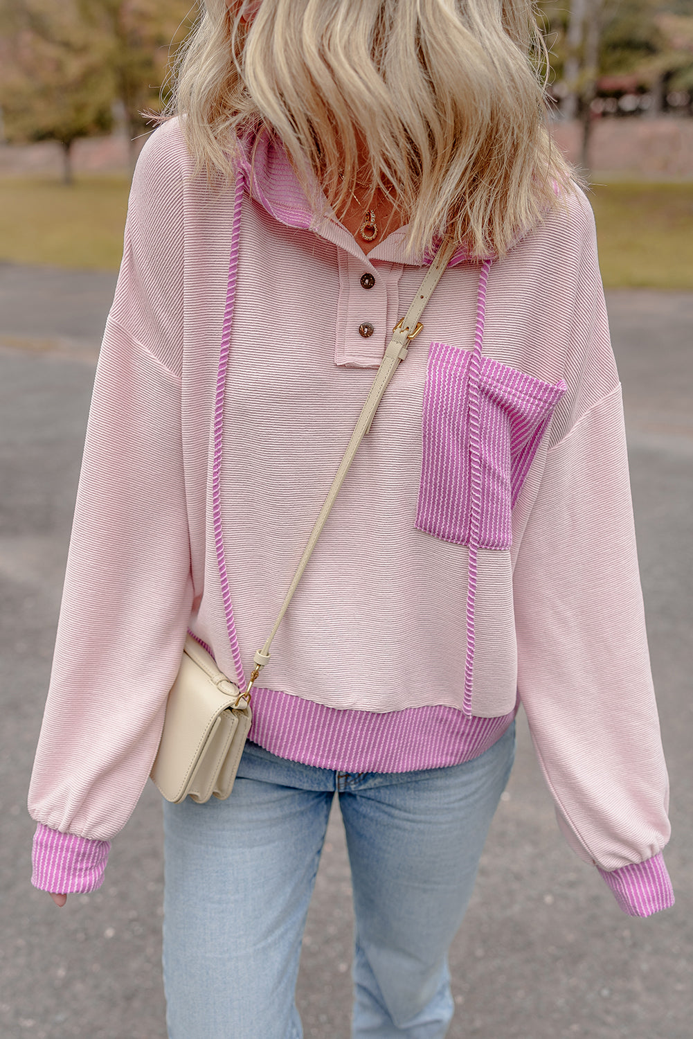 Octavia – Corded Patch Pocket Drawstring Hooded Top