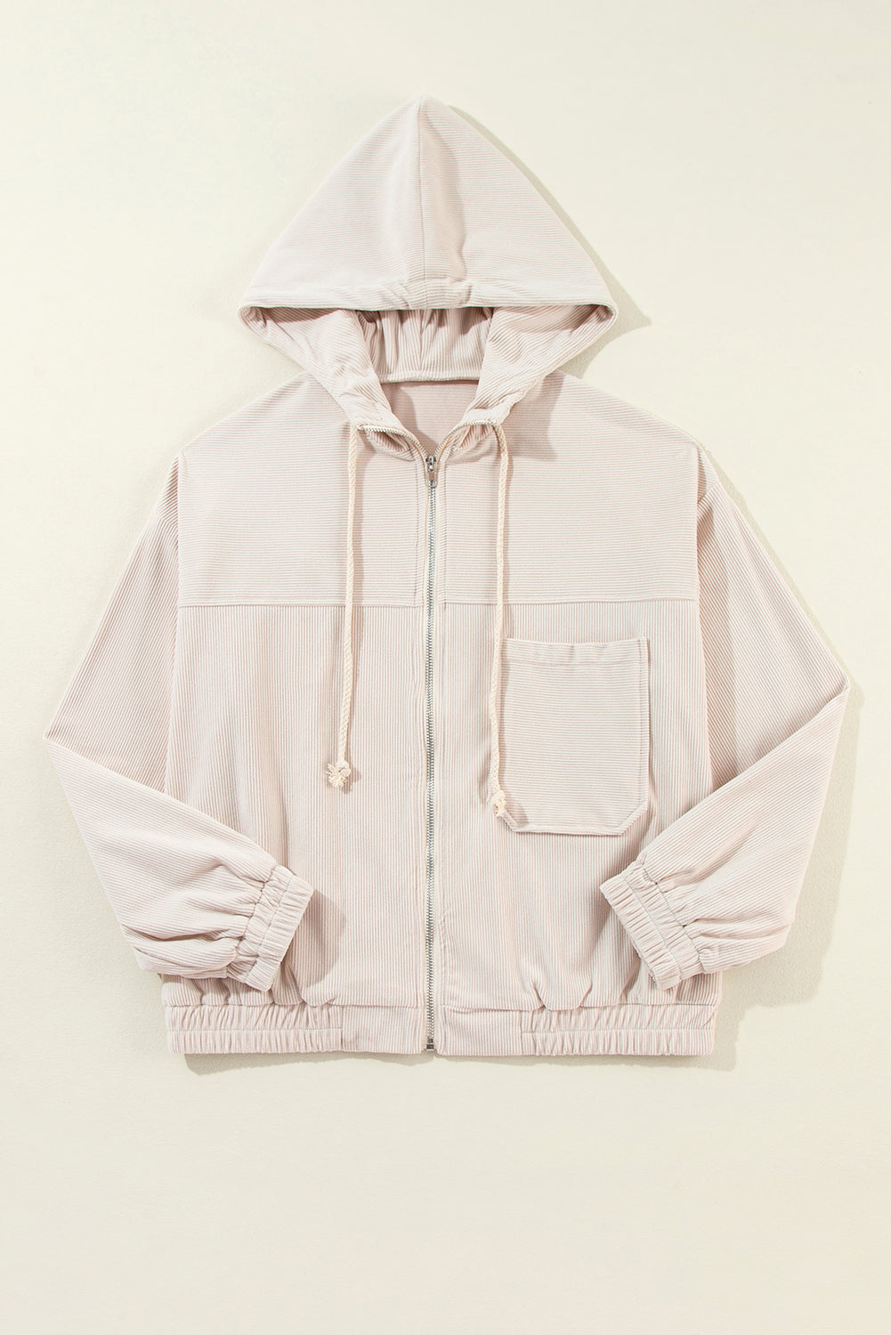 Journee – White Corduroy Zip-Up Jacket with Hood
