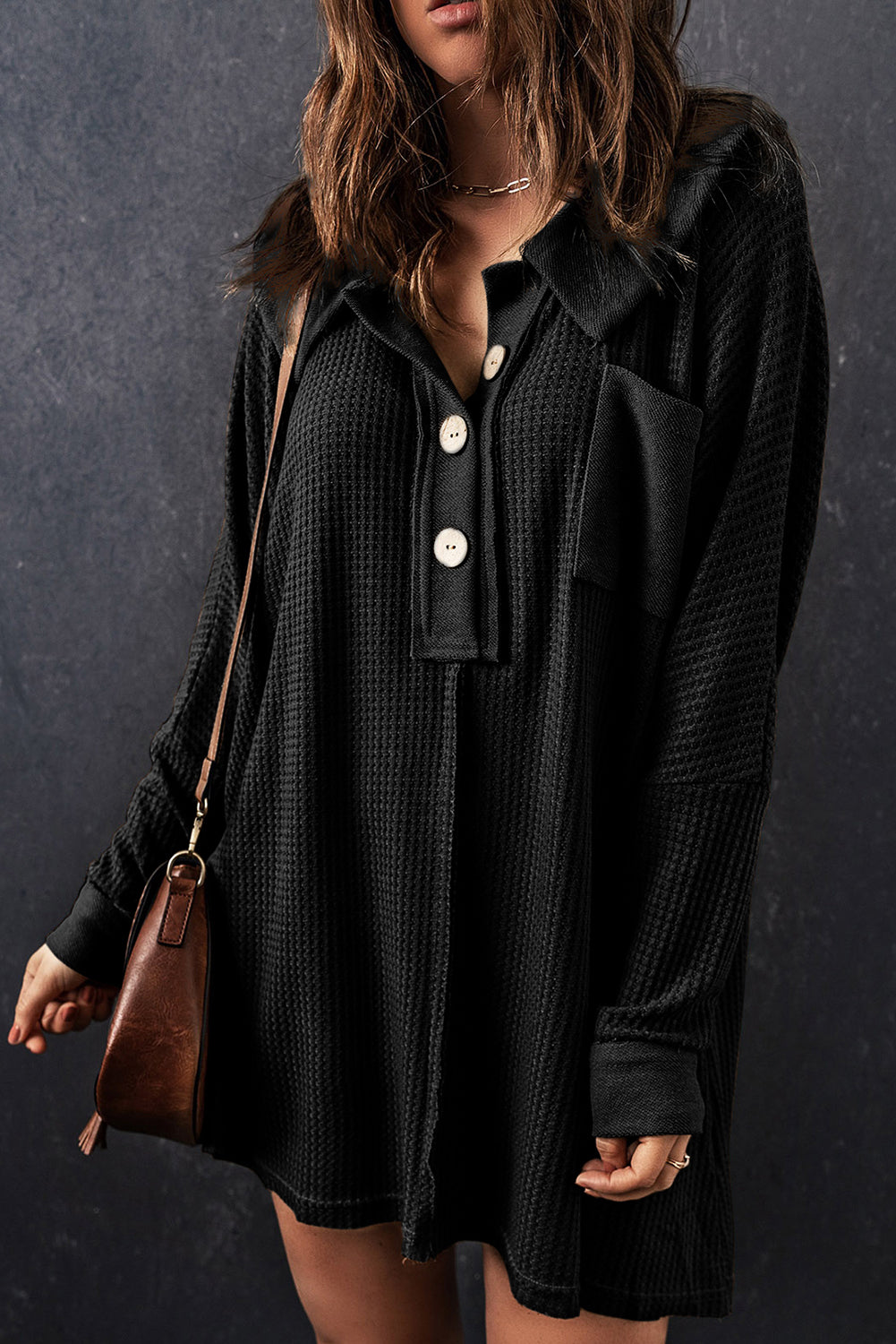 Kailani – Waffle Knit Long Sleeve Buttoned Top