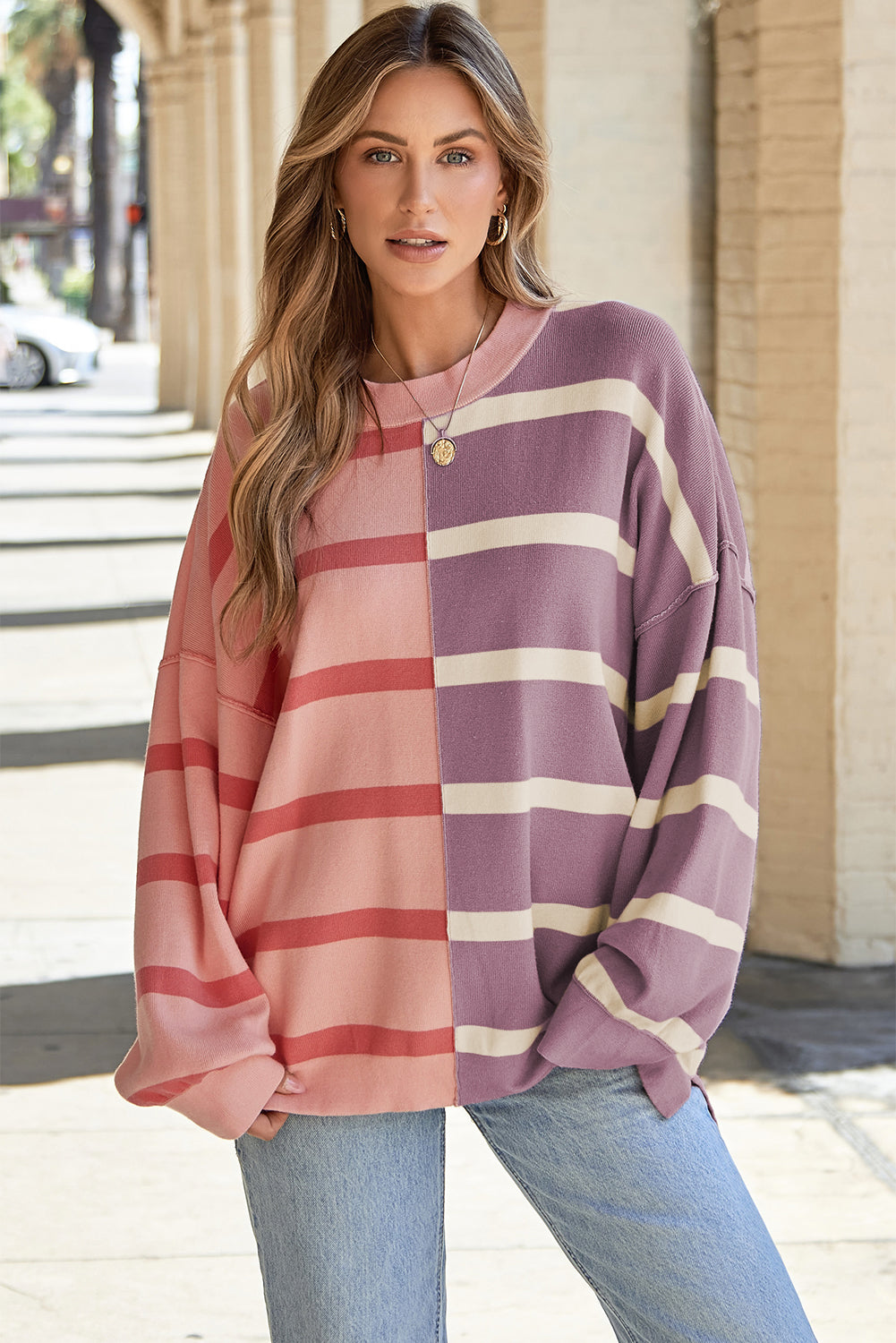 Charlee – Women's Stripe Oversized Colorblock Sweater