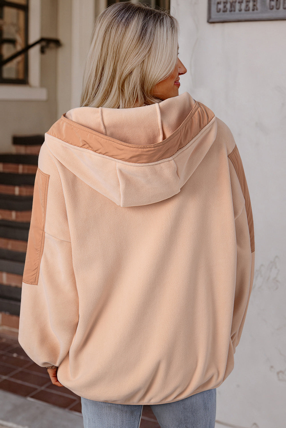 Poppy – Oversized Patchwork Sherpa Hoodie with Half Zip