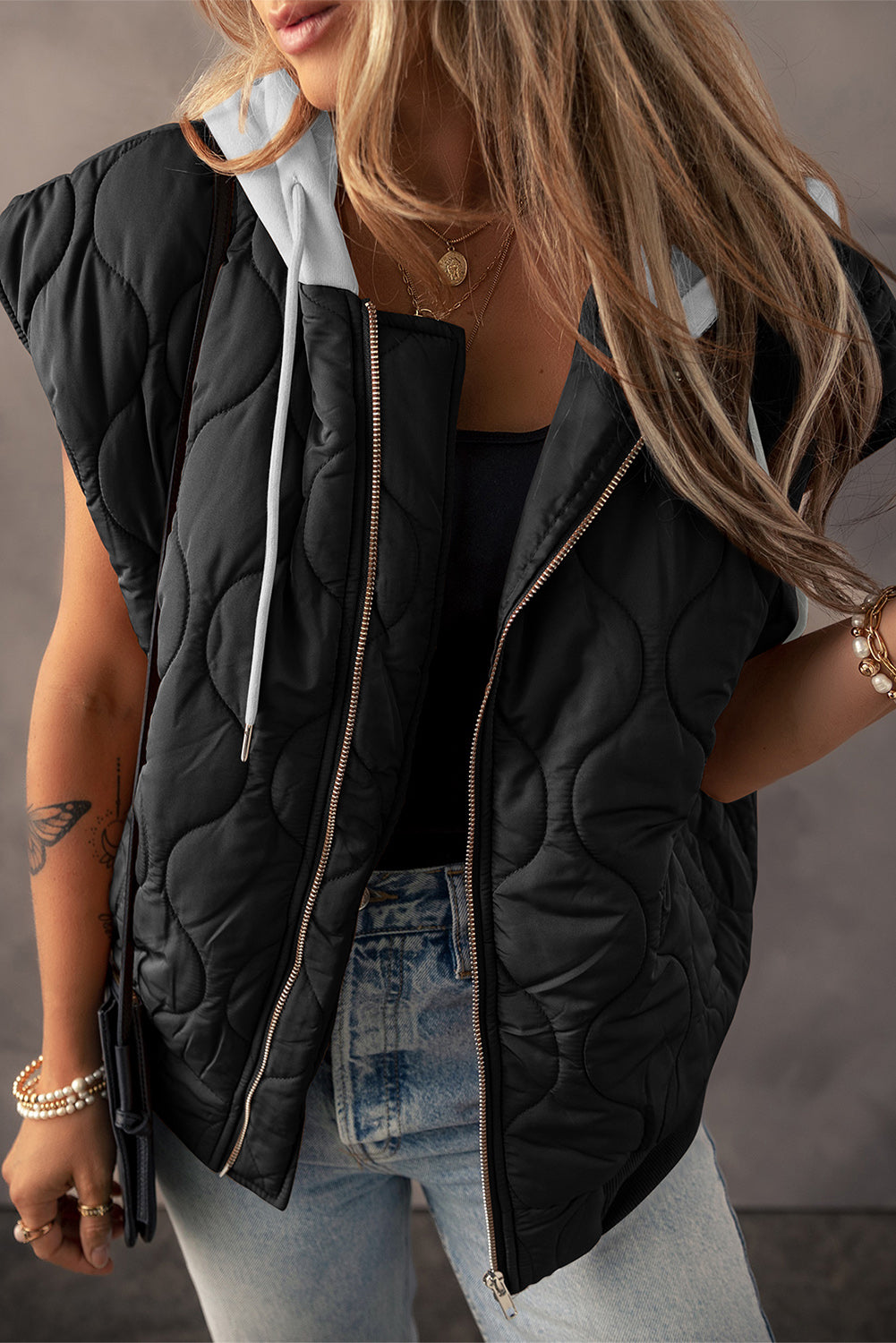 Rosemary – Quilted Zip-Up Hooded Puffer Vest