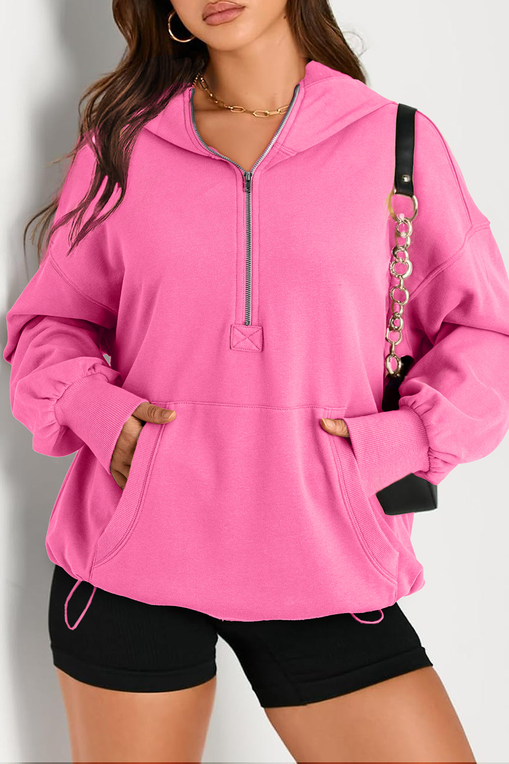 Julianna – Oversized Half-Zip Hoodie with Kangaroo Pocket