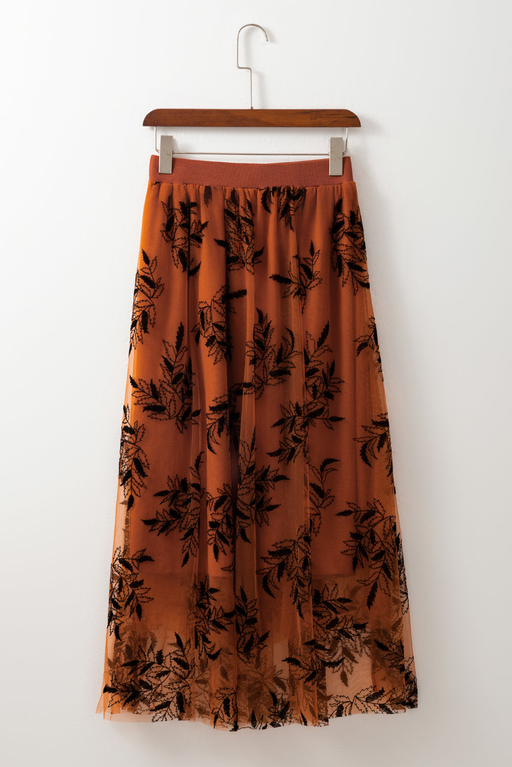 Harlow – Gold Flame Floral Leaves Embroidered High Waist Maxi Skirt