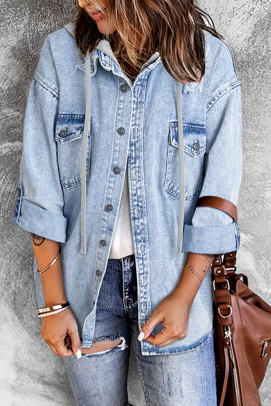 Rachel – Mist Blue Oversized Contrast Hooded Denim Jacket