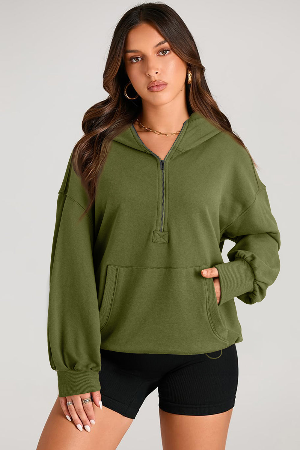 Julianna – Oversized Half-Zip Hoodie with Kangaroo Pocket
