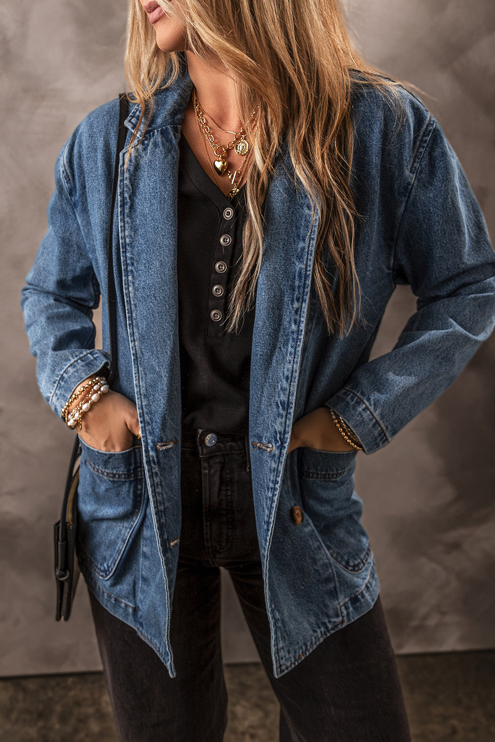 Molly – Sail Blue Denim Jacket with Side Pockets