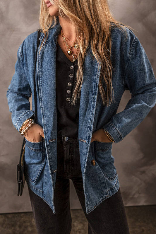 Molly – Sail Blue Denim Jacket with Side Pockets