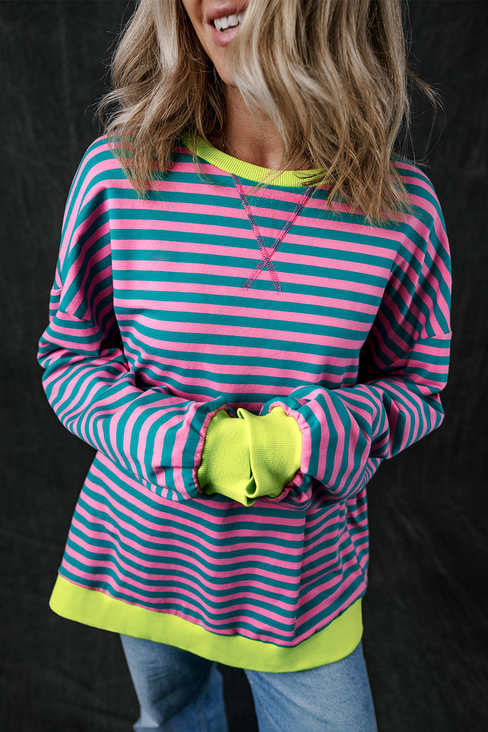 Rowan – Striped Oversized Pullover Sweatshirt with Contrast Trim