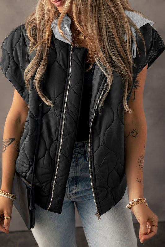 Rosemary – Quilted Zip-Up Hooded Puffer Vest