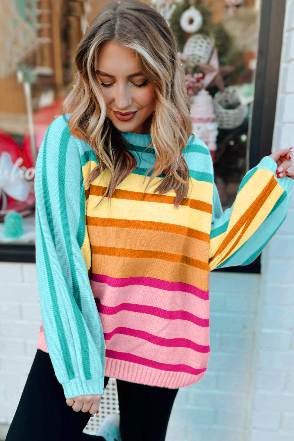Palmer – Yellow Stripe Gradient Striped Ribbed Edge Loose Sweater