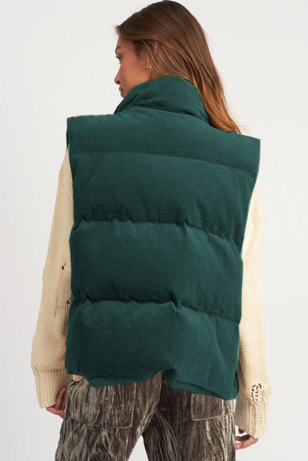 Madilyn – Women's Corduroy Zipped Stand Neck Puffer Vest