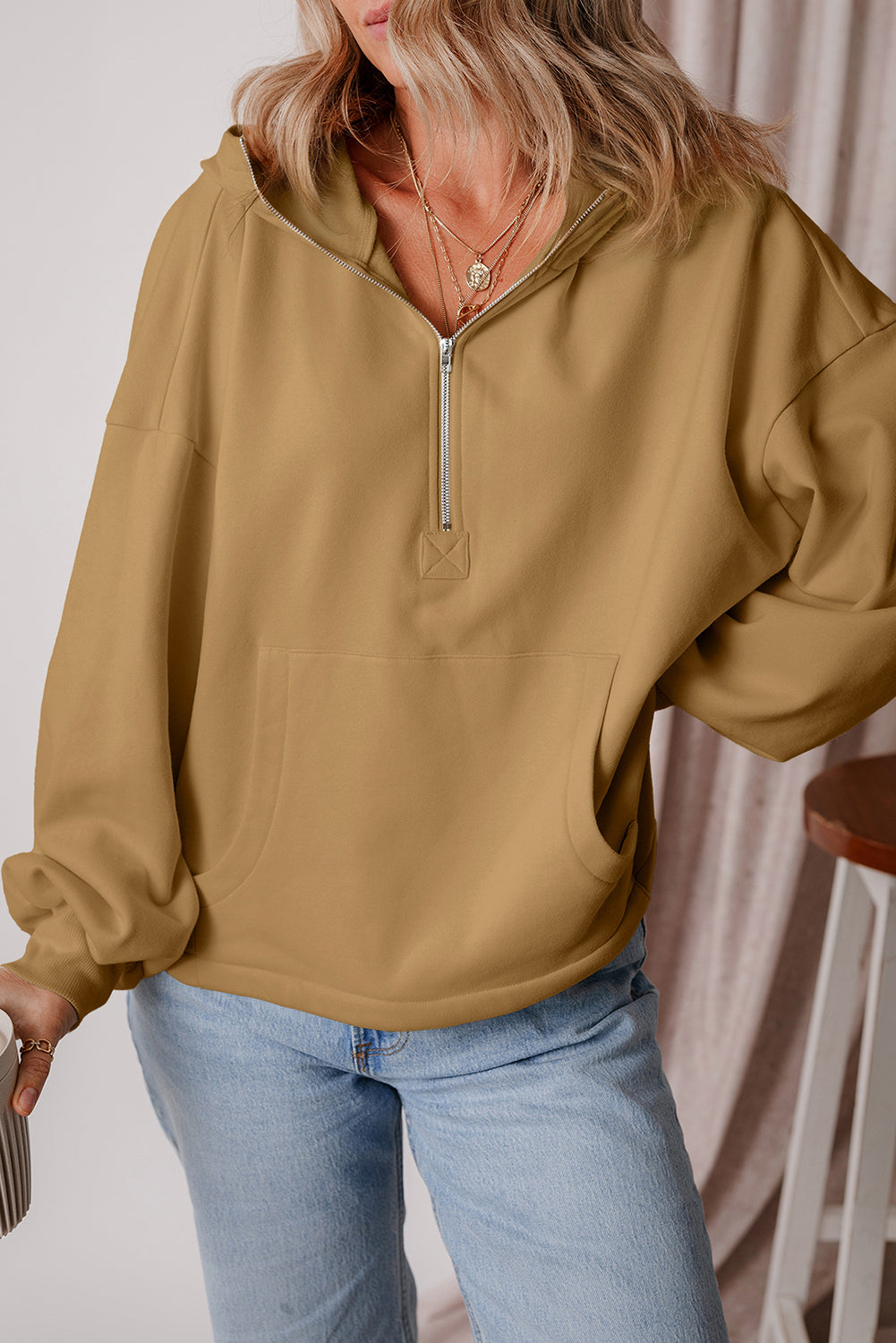 Thea – Fleece Lined Half-Zip Hoodie with Kangaroo Pocket