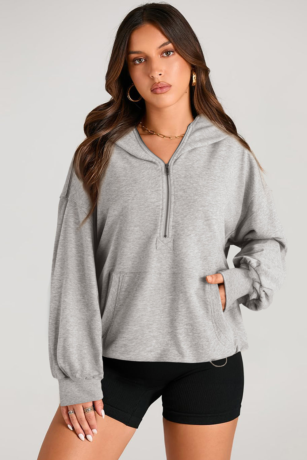 Julianna – Oversized Half-Zip Hoodie with Kangaroo Pocket
