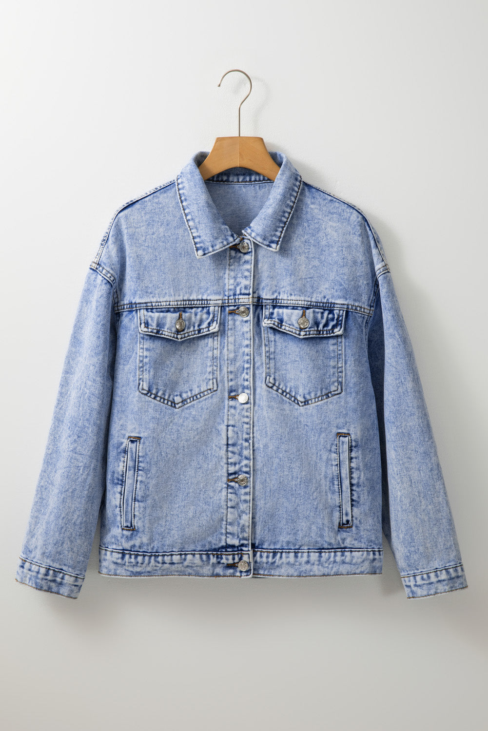 Kylie – Vintage Blue Washed Denim Jacket with Flap Pockets