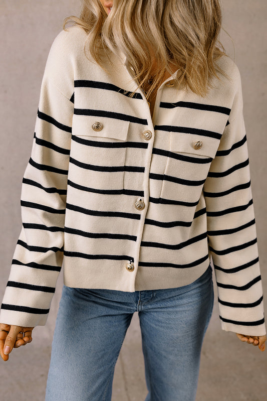 Itzel – Women's Striped Knit Cardigan with Flap Pockets
