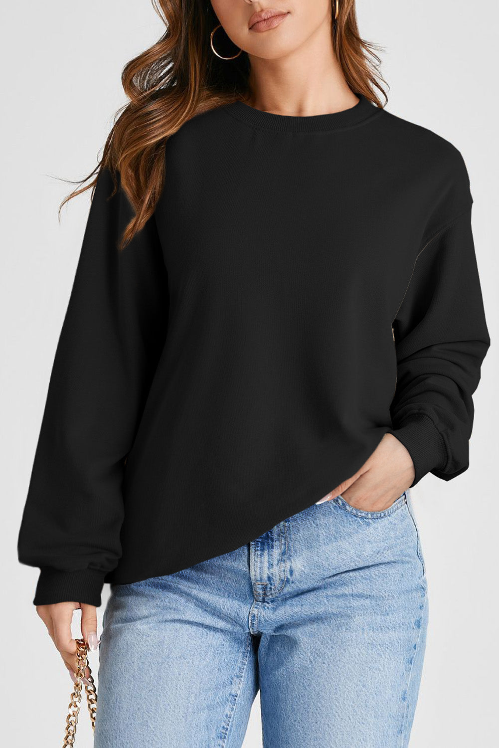 Giselle – Drop Shoulder Crewneck Pullover Sweatshirt