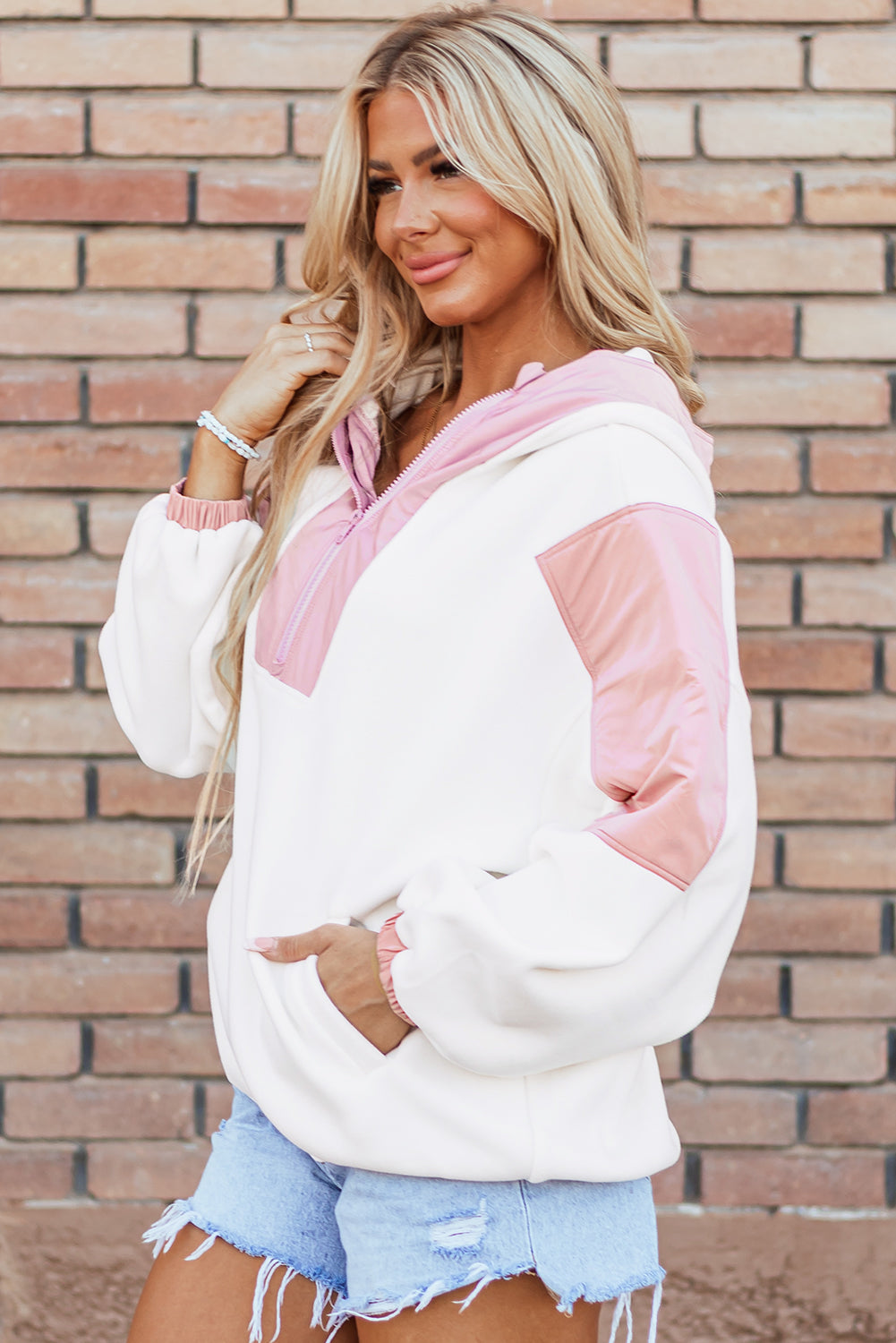 Poppy – Oversized Patchwork Sherpa Hoodie with Half Zip