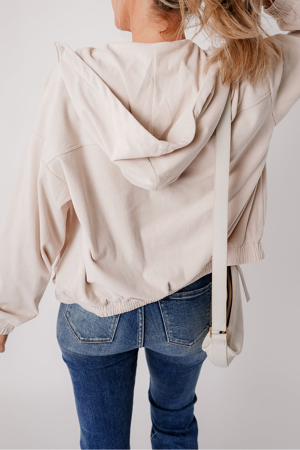 Journee – White Corduroy Zip-Up Jacket with Hood