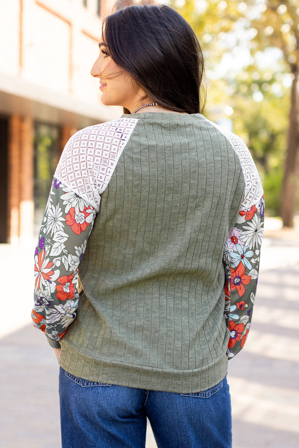 Vera – Floral Patchwork Ribbed Knit Long Sleeve Blouse