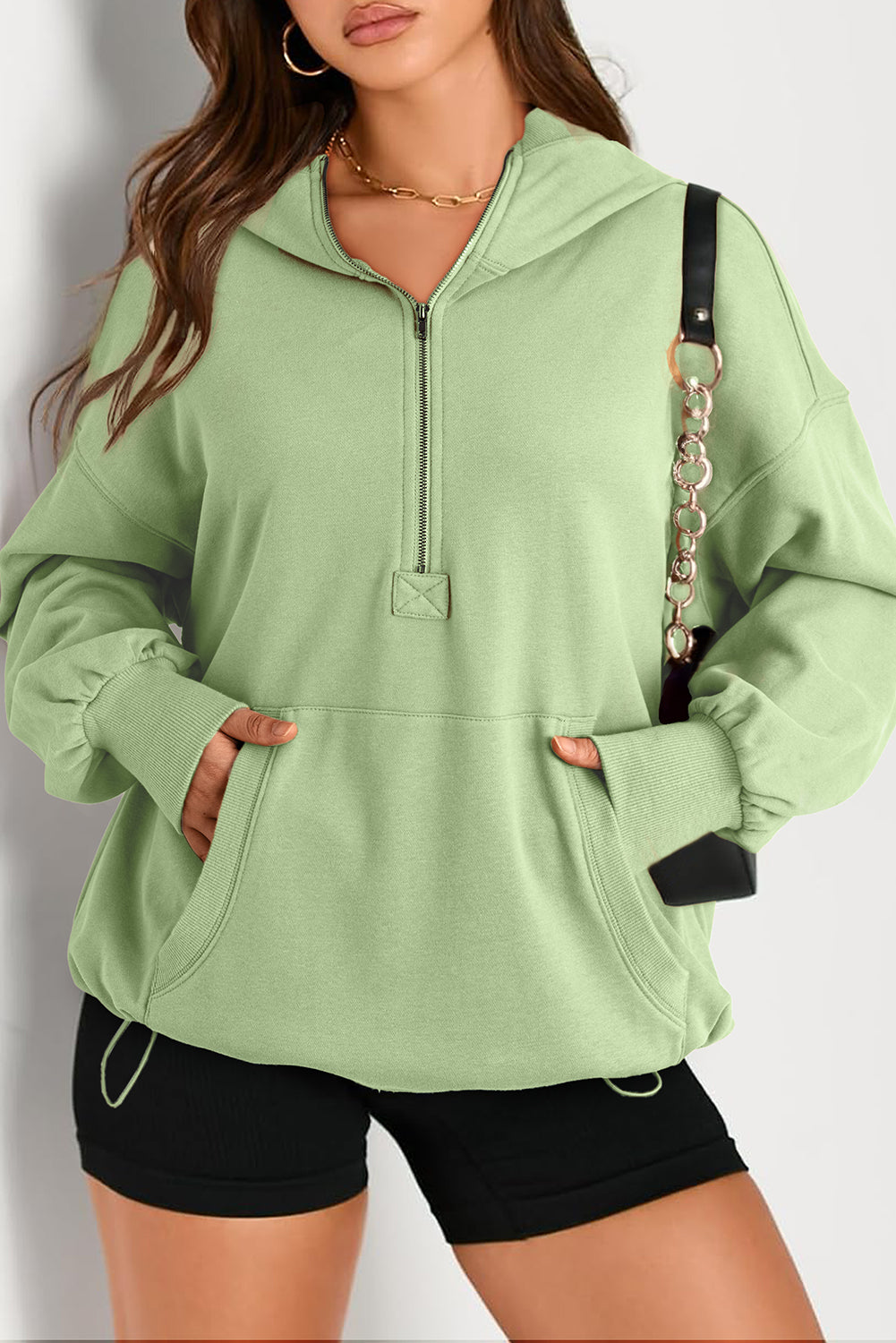 Julianna – Oversized Half-Zip Hoodie with Kangaroo Pocket
