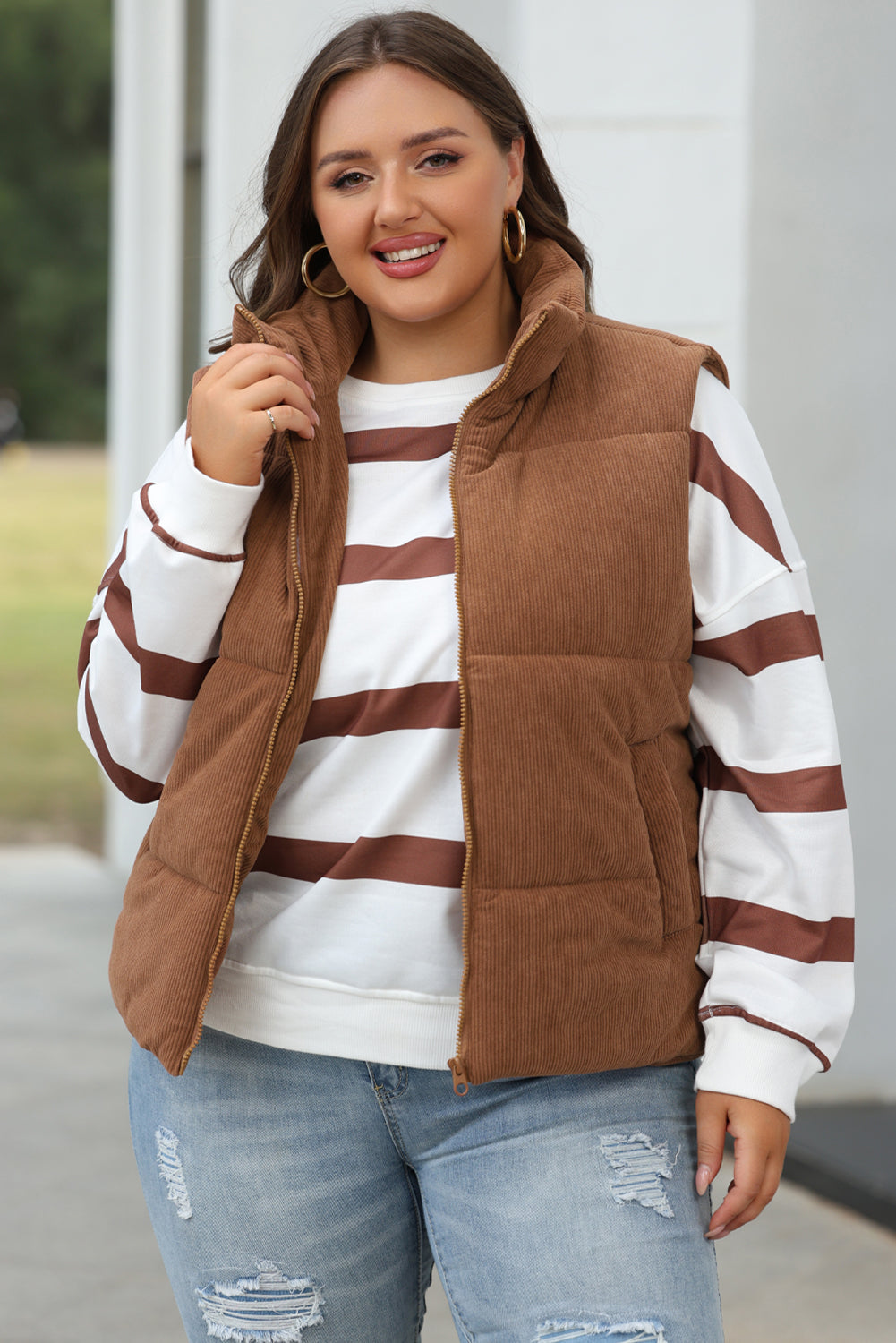 Madilyn – Women's Corduroy Zipped Stand Neck Puffer Vest