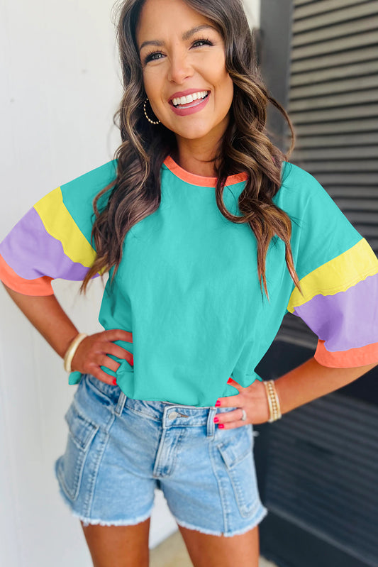 Delaney – Color Block Oversized Top with Raw Stitch Sleeves