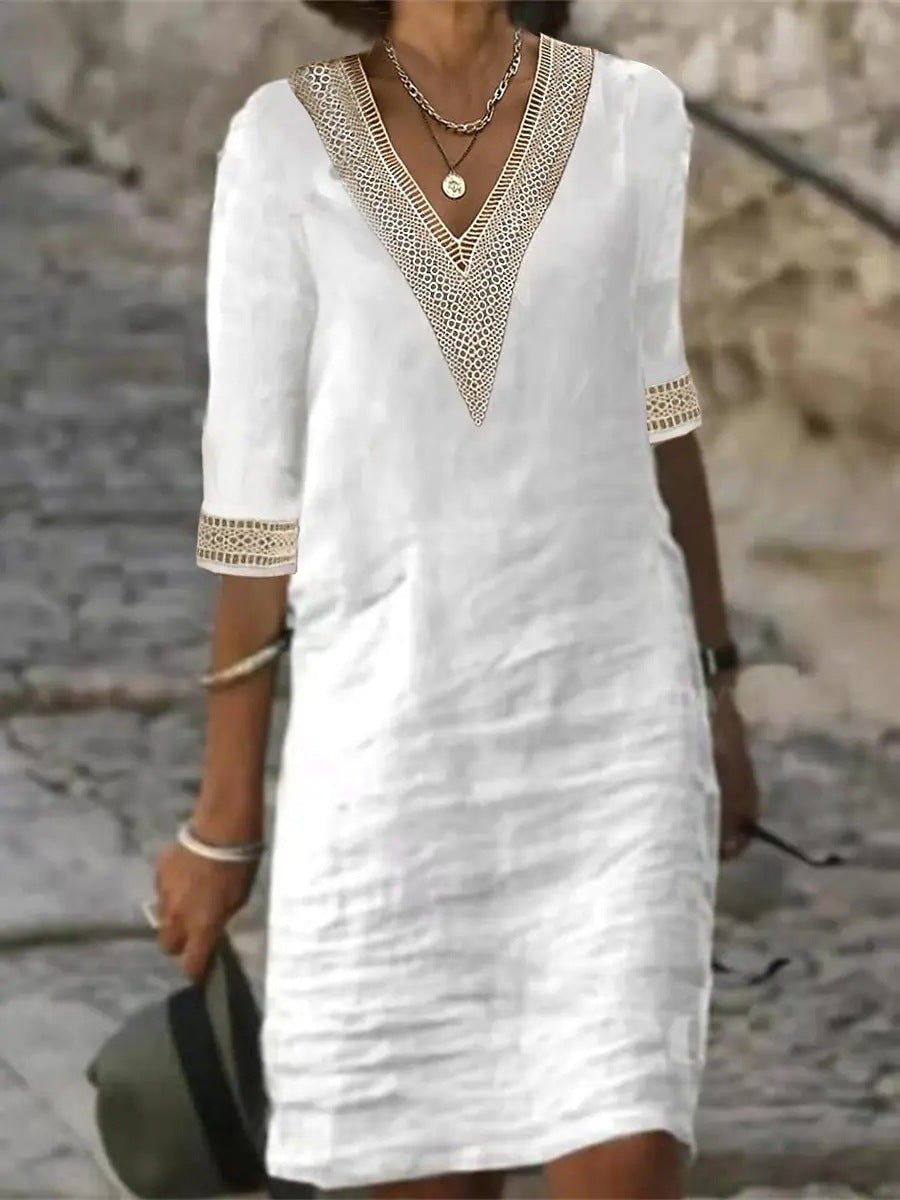 Emily – Cotton Linen V-Neck Mini Dress